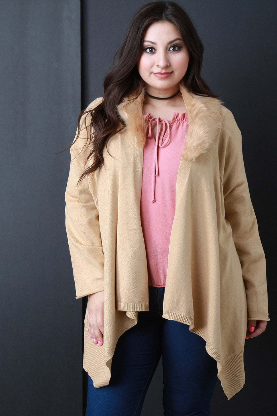 Detachable Faux Fur Collar Cardigan - NoveltyOne
