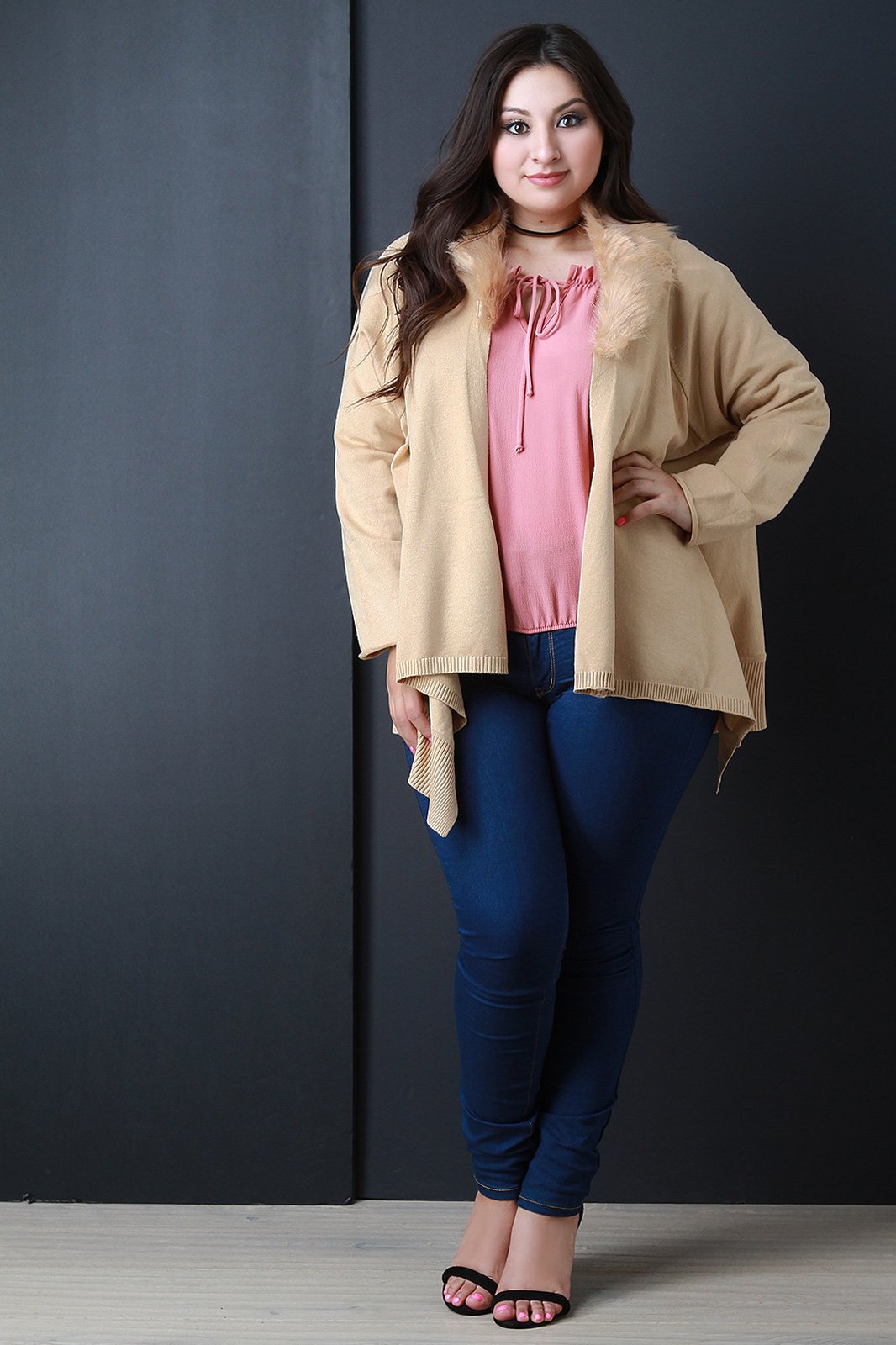 Detachable Faux Fur Collar Cardigan - NoveltyOne