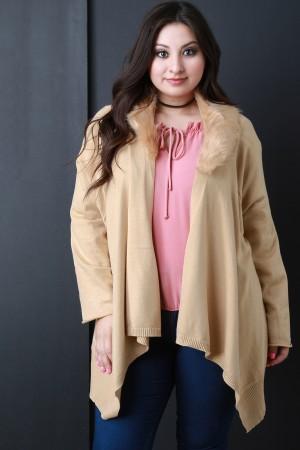 Detachable Faux Fur Collar Cardigan - NoveltyOne