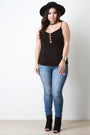 V Neck Banded Keyhole Spaghetti Strap Top