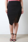 High Waist Asymmetrical Lace Insert Midi Skirt