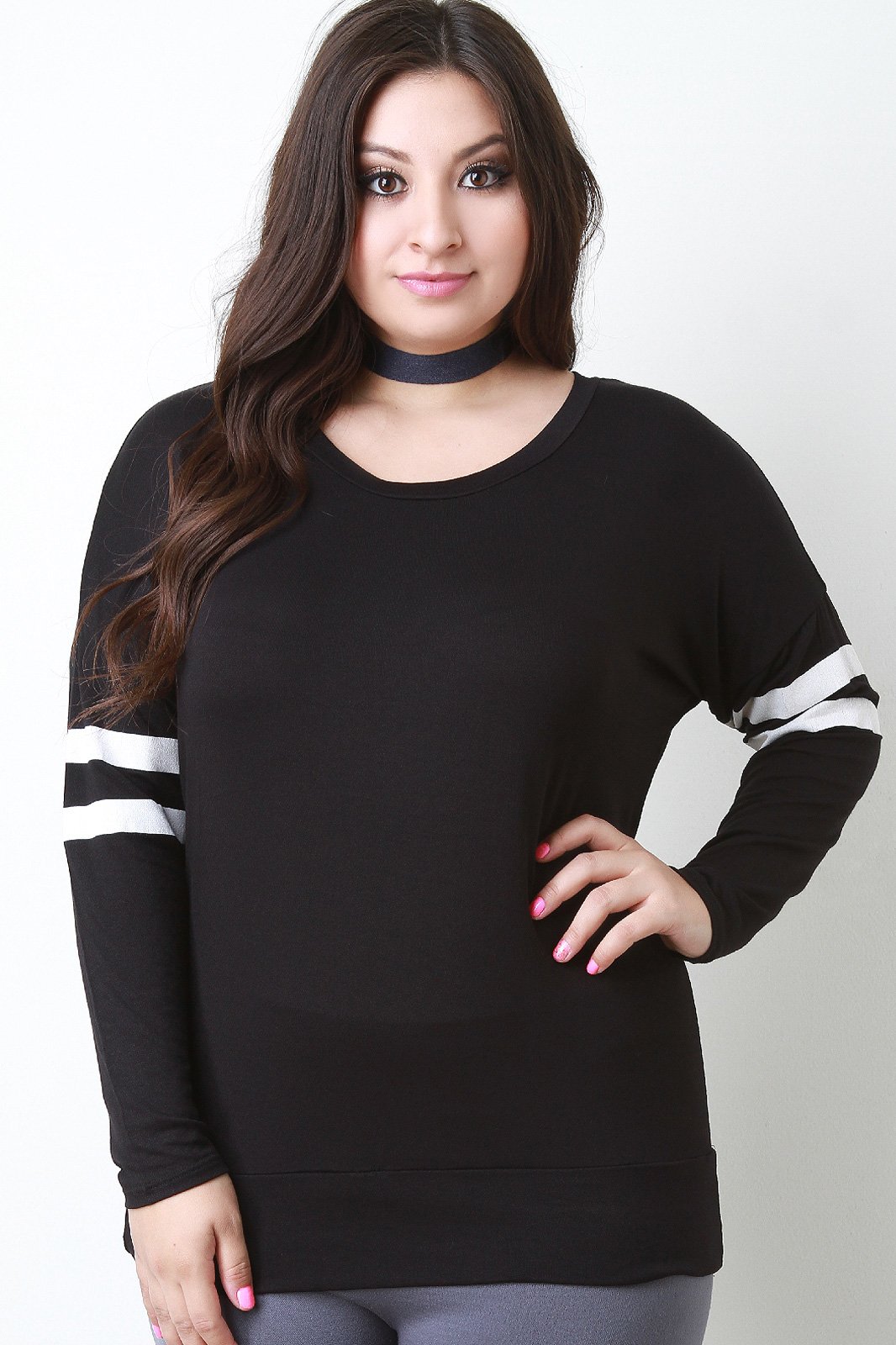 Casual Long Sleeve Double Arm Band Top