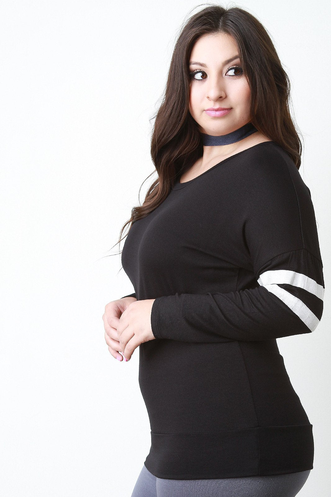 Casual Long Sleeve Double Arm Band Top