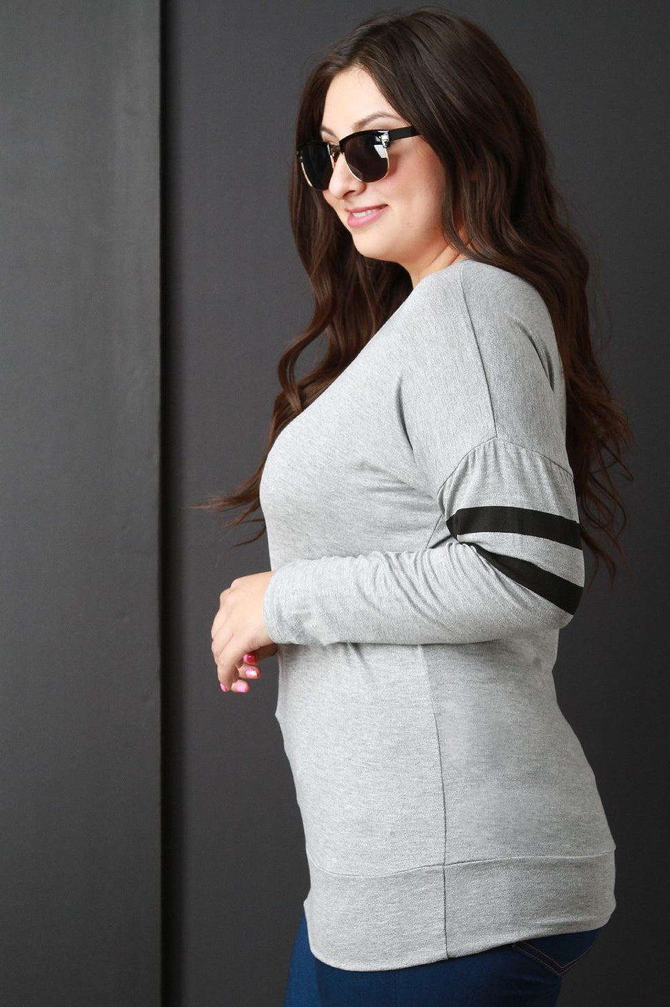 Casual Long Sleeve Double Arm Band Top