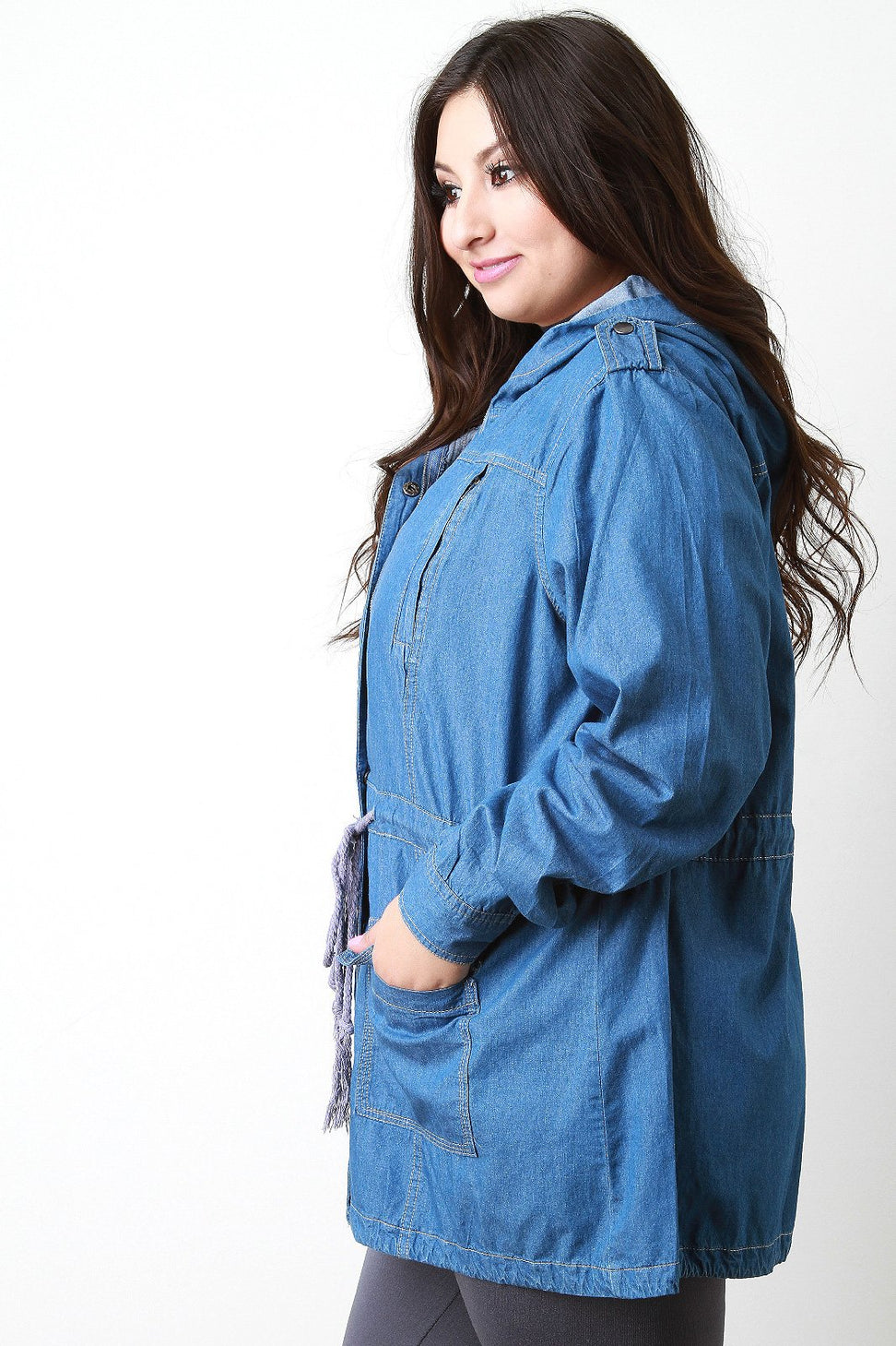 Hooded Drawstring Waist Jacket