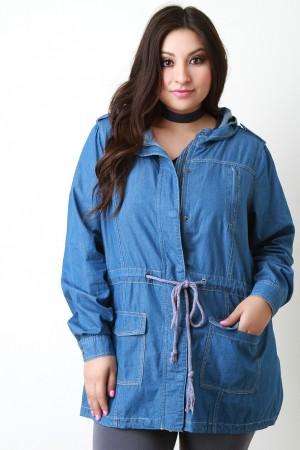 Hooded Drawstring Waist Jacket