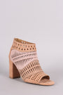 Qupid Suede Geo Cutout Patchwork Chunky Heeled Booties