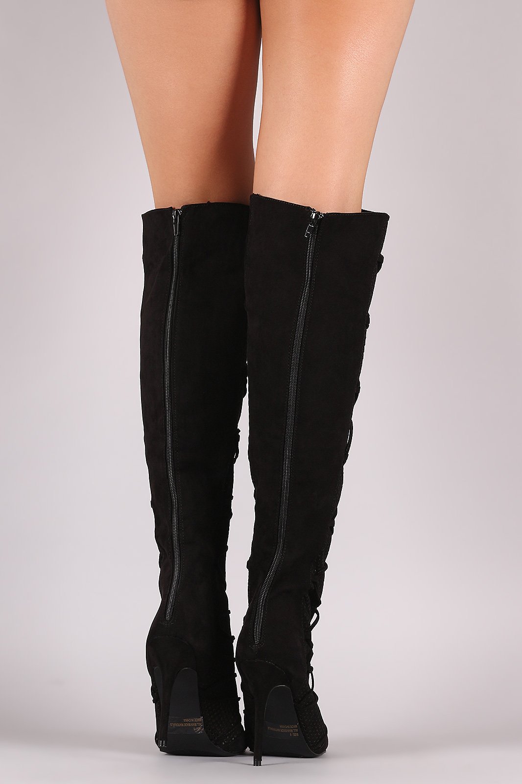 Qupid Lace Up Perforated OTK Stiletto Boots