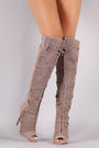Qupid Lace Up Perforated OTK Stiletto Boots