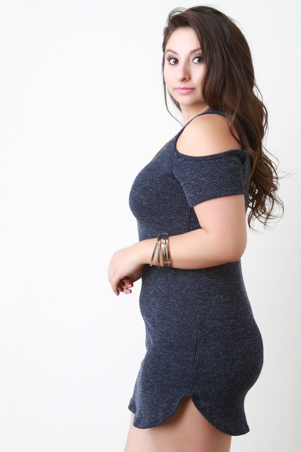 Zipper Neckline Cold Shoulder Sweater Dress