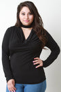 Mock Neck Draped Keyhole Long Sleeve Top - NoveltyOne