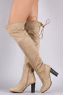 Suede Drawstring-Tie Chunky Heeled Boots