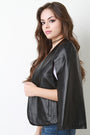 Vegan Leather Open Front Cape Blazer
