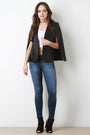 Vegan Leather Open Front Cape Blazer