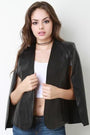 Vegan Leather Open Front Cape Blazer