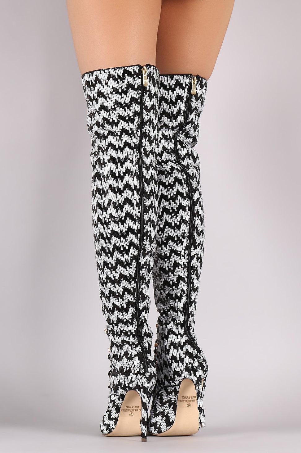 Sequin Pointy Toe Lace-Up Stiletto Over-The-Knee Boots