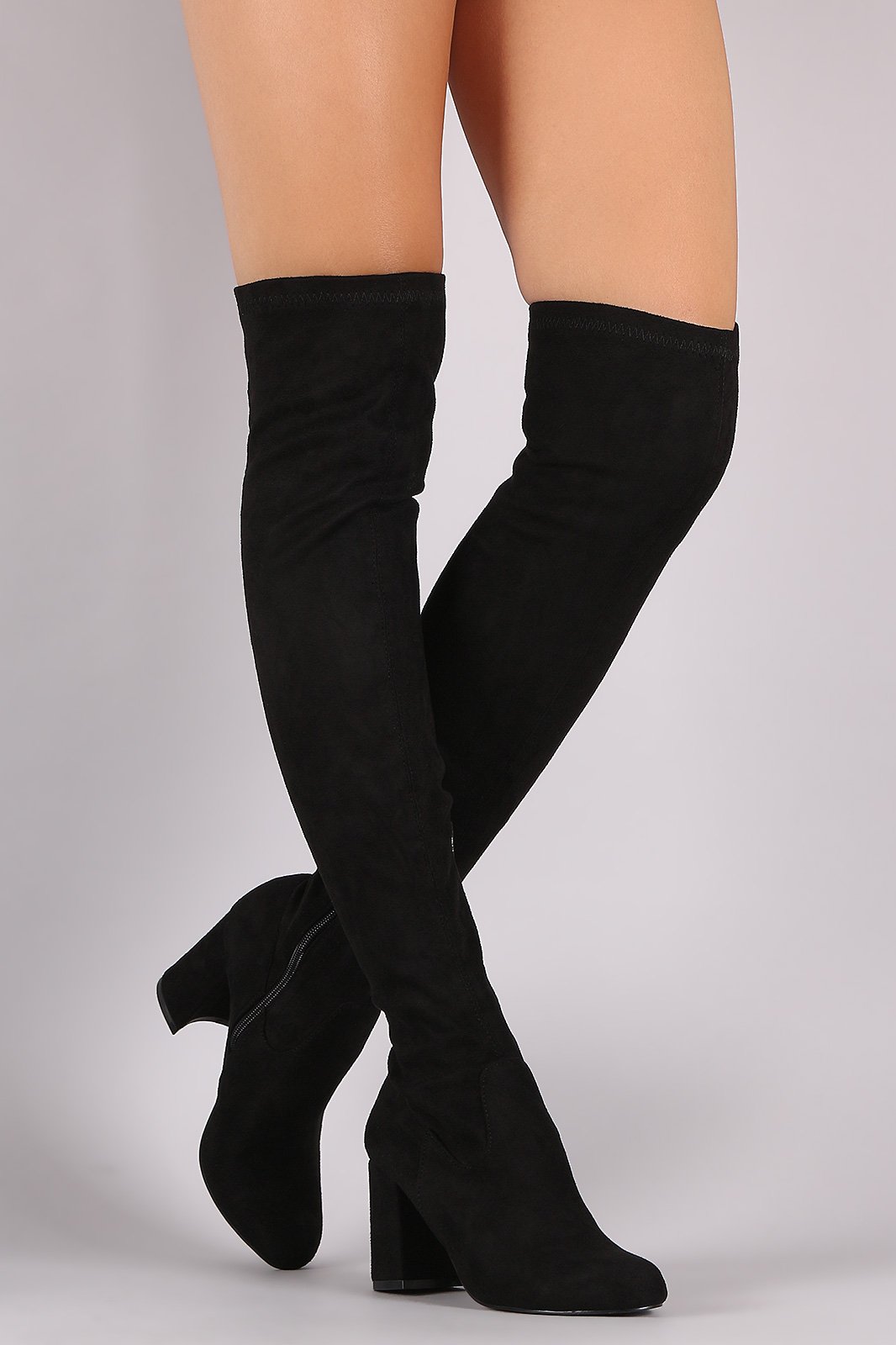 Shoe Republic LA Fitted Suede Block Heeled Over-The-Knee Boots