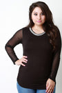 Crystals and Beads Round Neck Mesh Sleeves Top