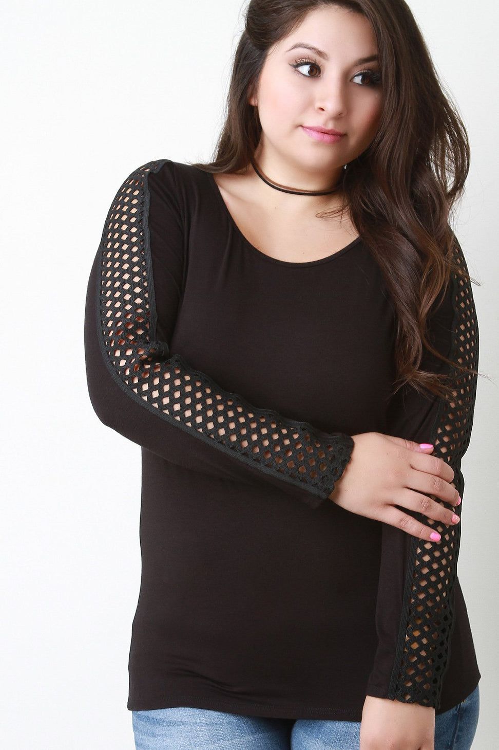 Long Sleeve Lattice Trim Top - NoveltyOne