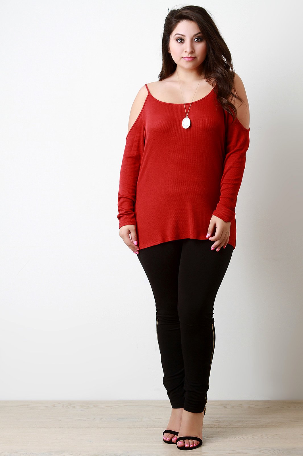 Cold Shoulder Thermal Knit Long Sleeve Top