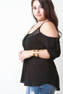 Cold Shoulder Crochet Trim Lace Up Top