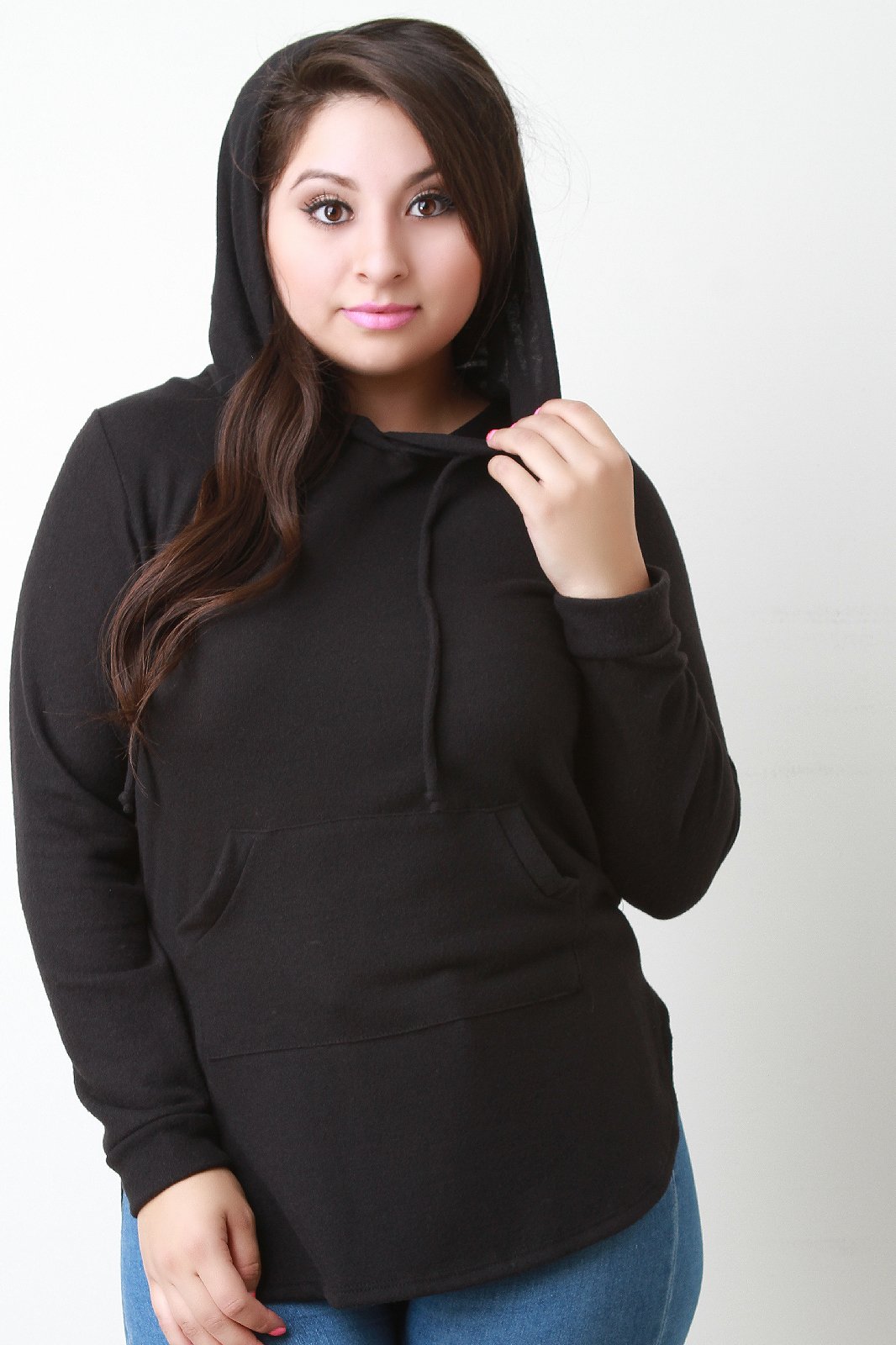Soft Knit Rounded Hem Hoodie