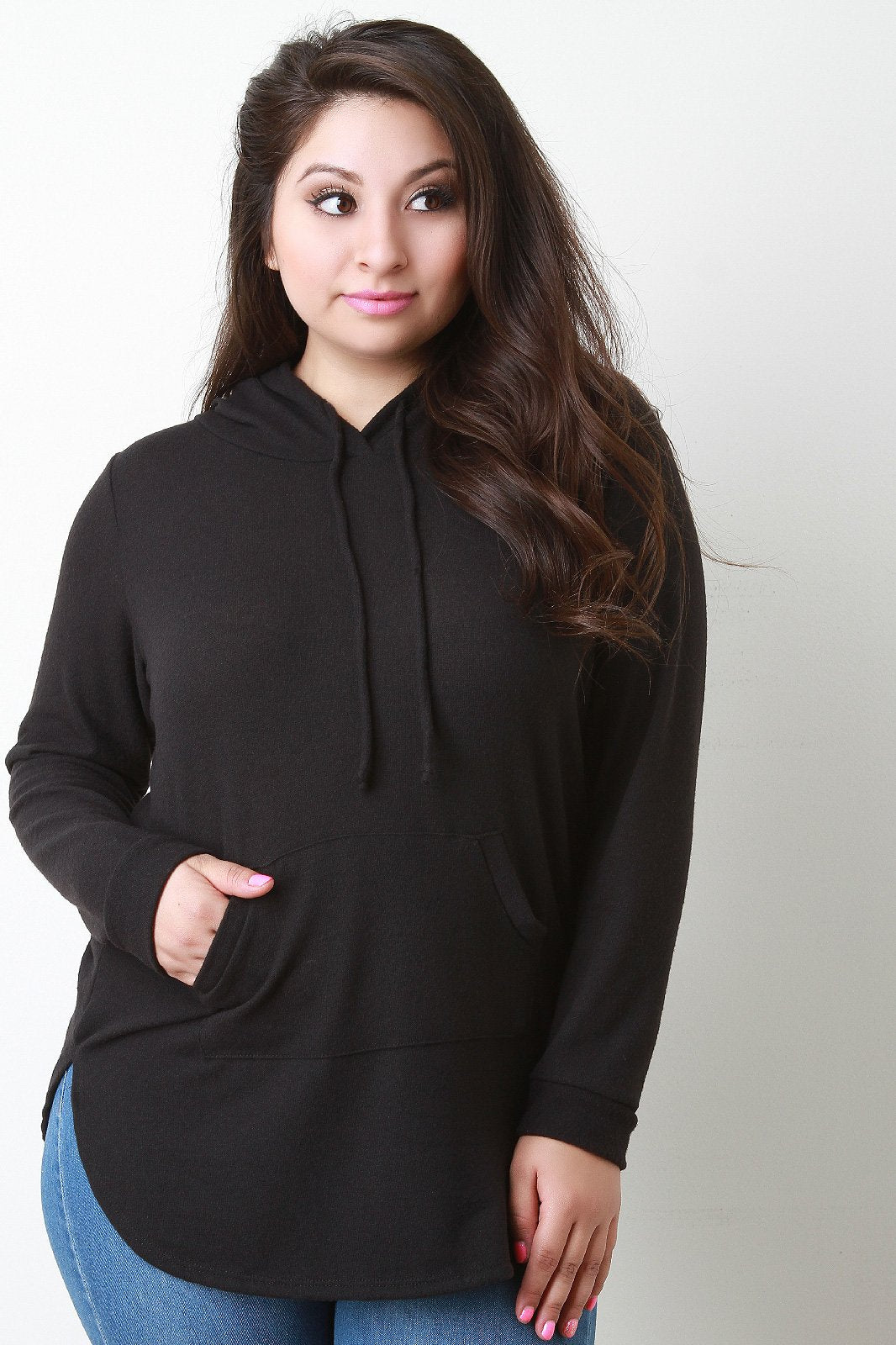 Soft Knit Rounded Hem Hoodie