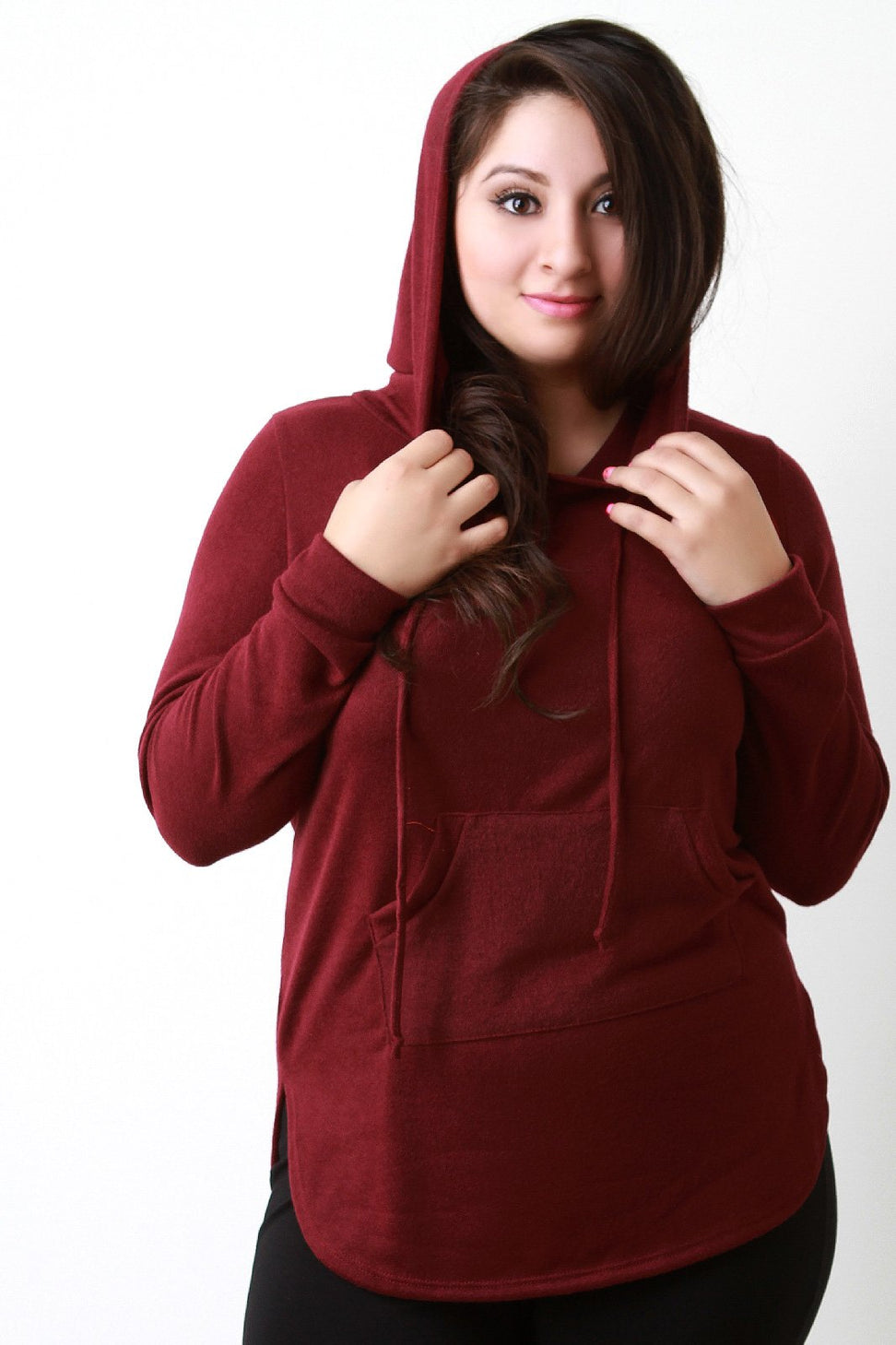 Soft Knit Rounded Hem Hoodie