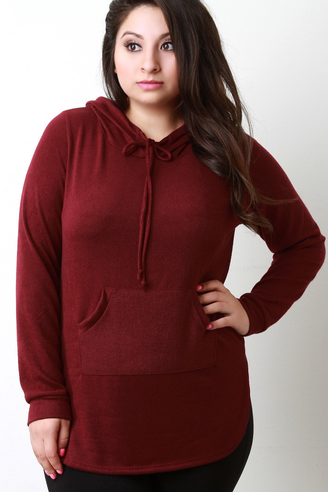 Soft Knit Rounded Hem Hoodie