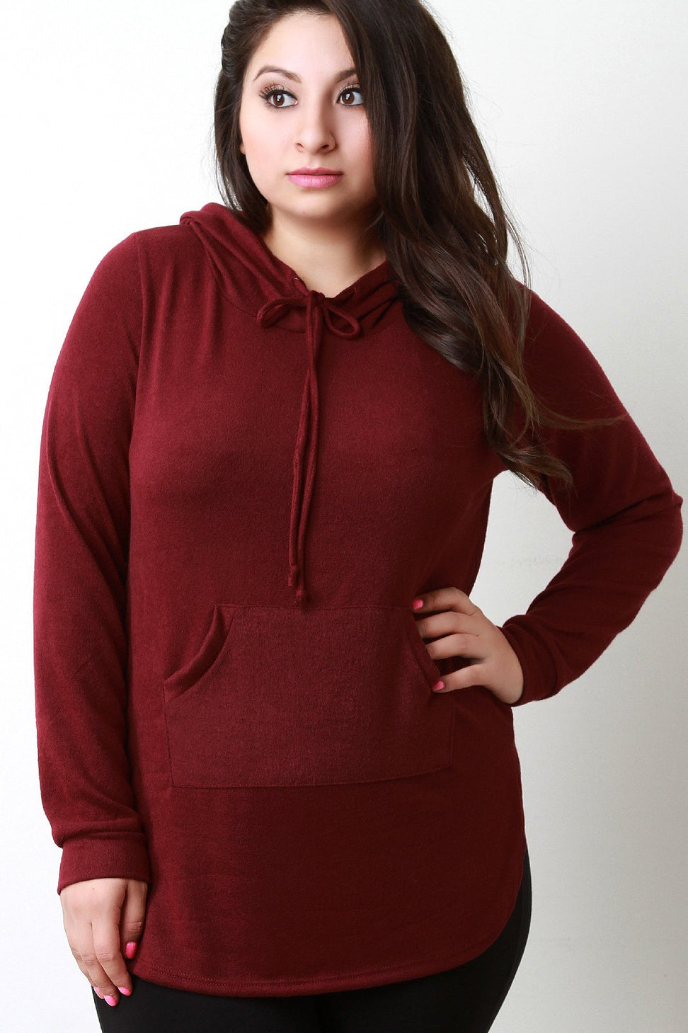 Soft Knit Rounded Hem Hoodie