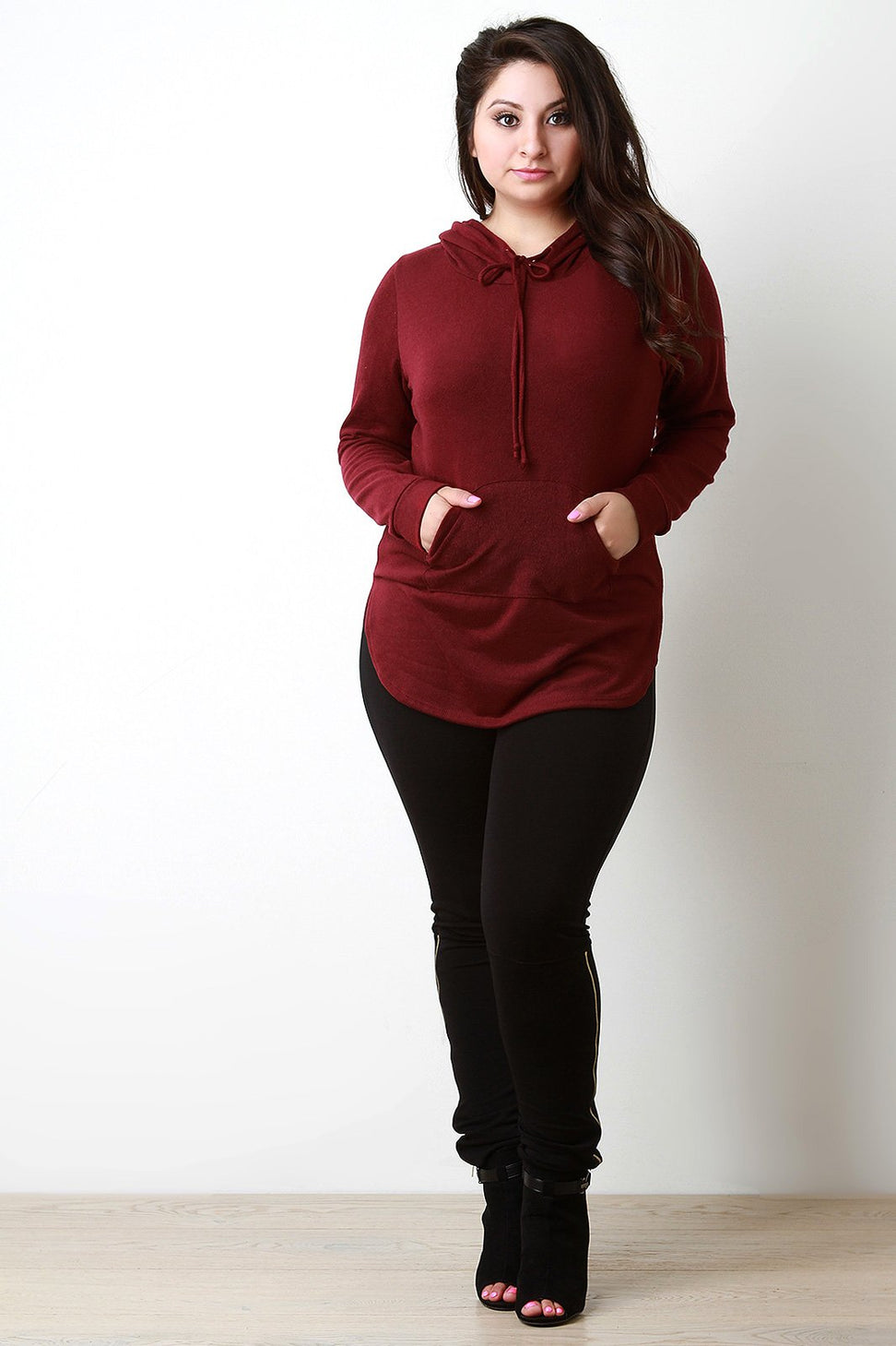 Soft Knit Rounded Hem Hoodie