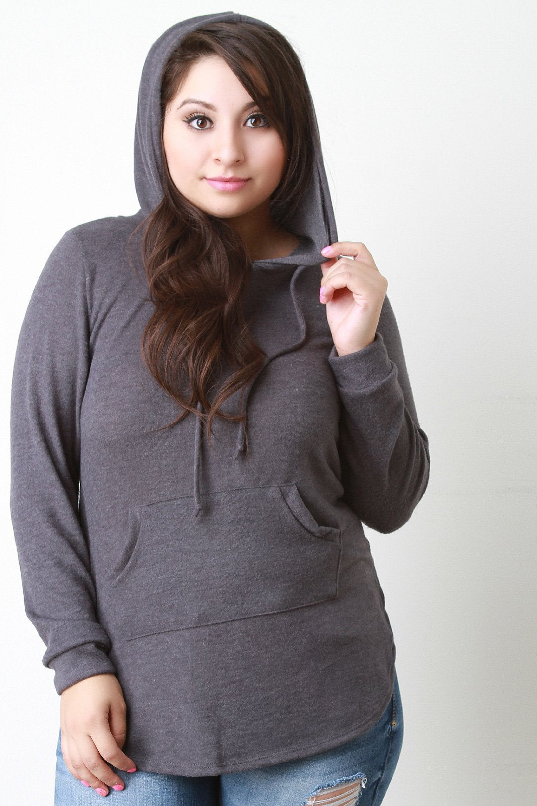 Soft Knit Rounded Hem Hoodie