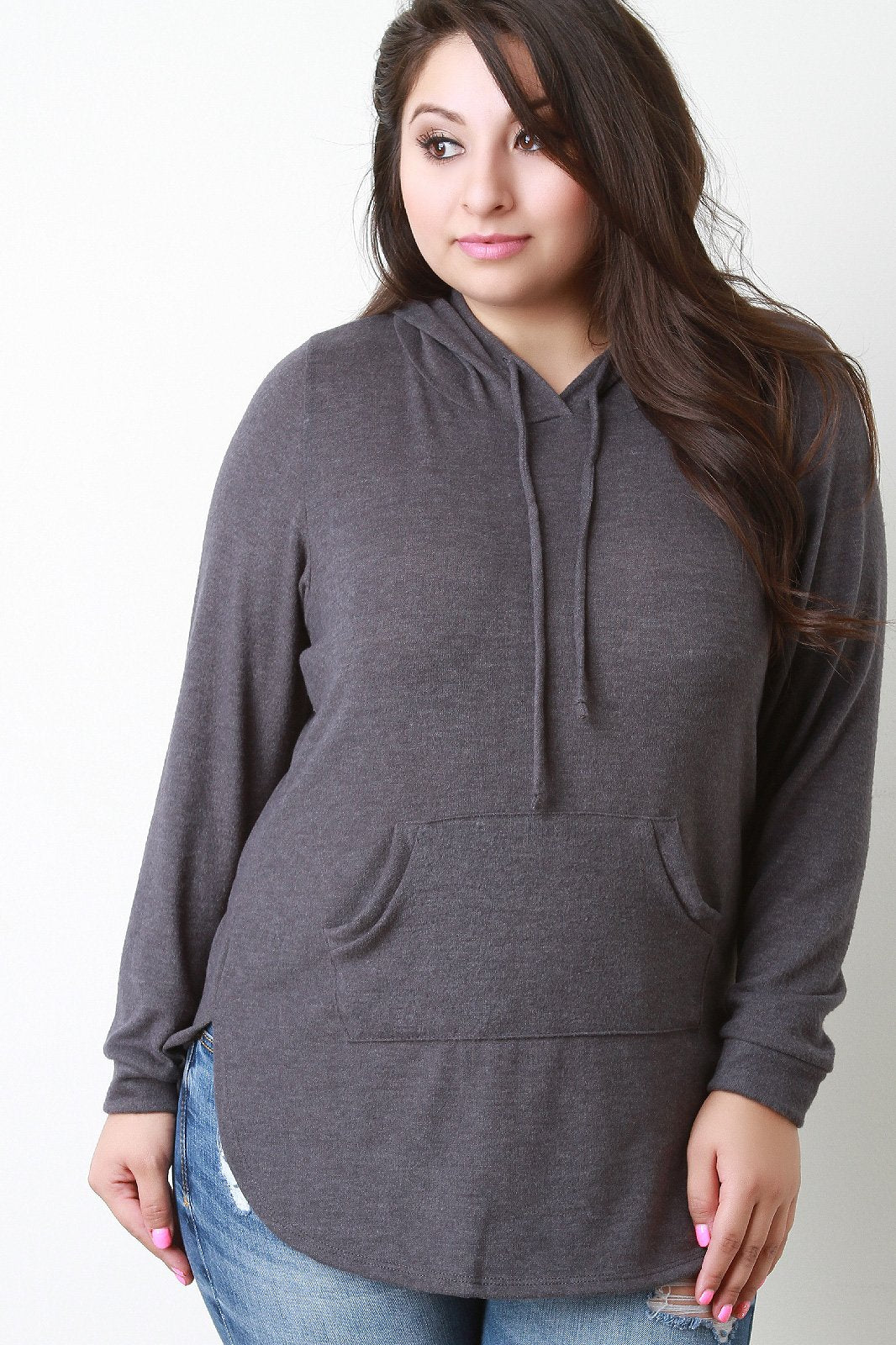 Soft Knit Rounded Hem Hoodie