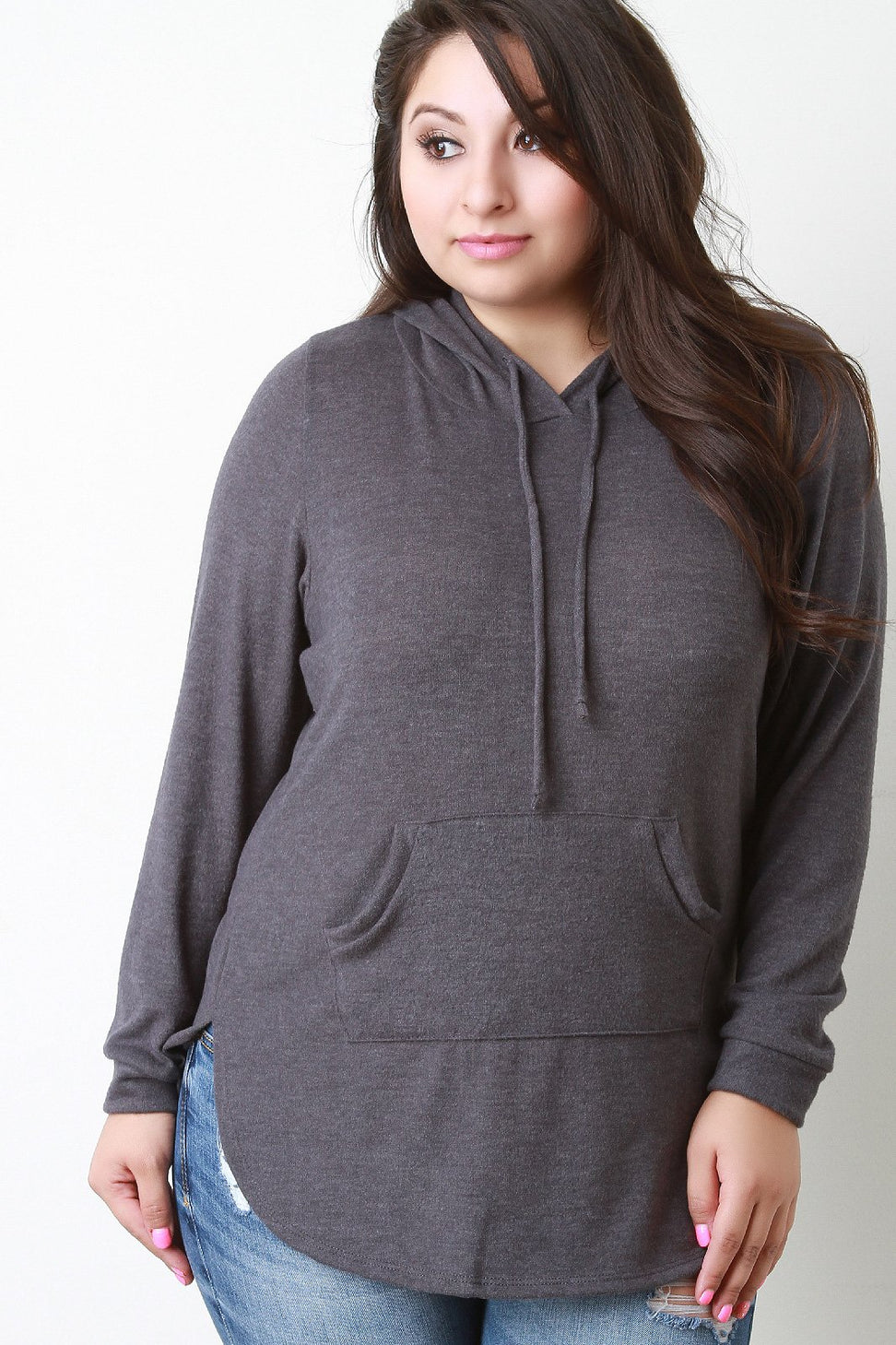Soft Knit Rounded Hem Hoodie