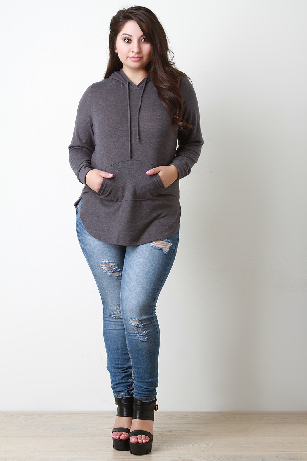 Soft Knit Rounded Hem Hoodie