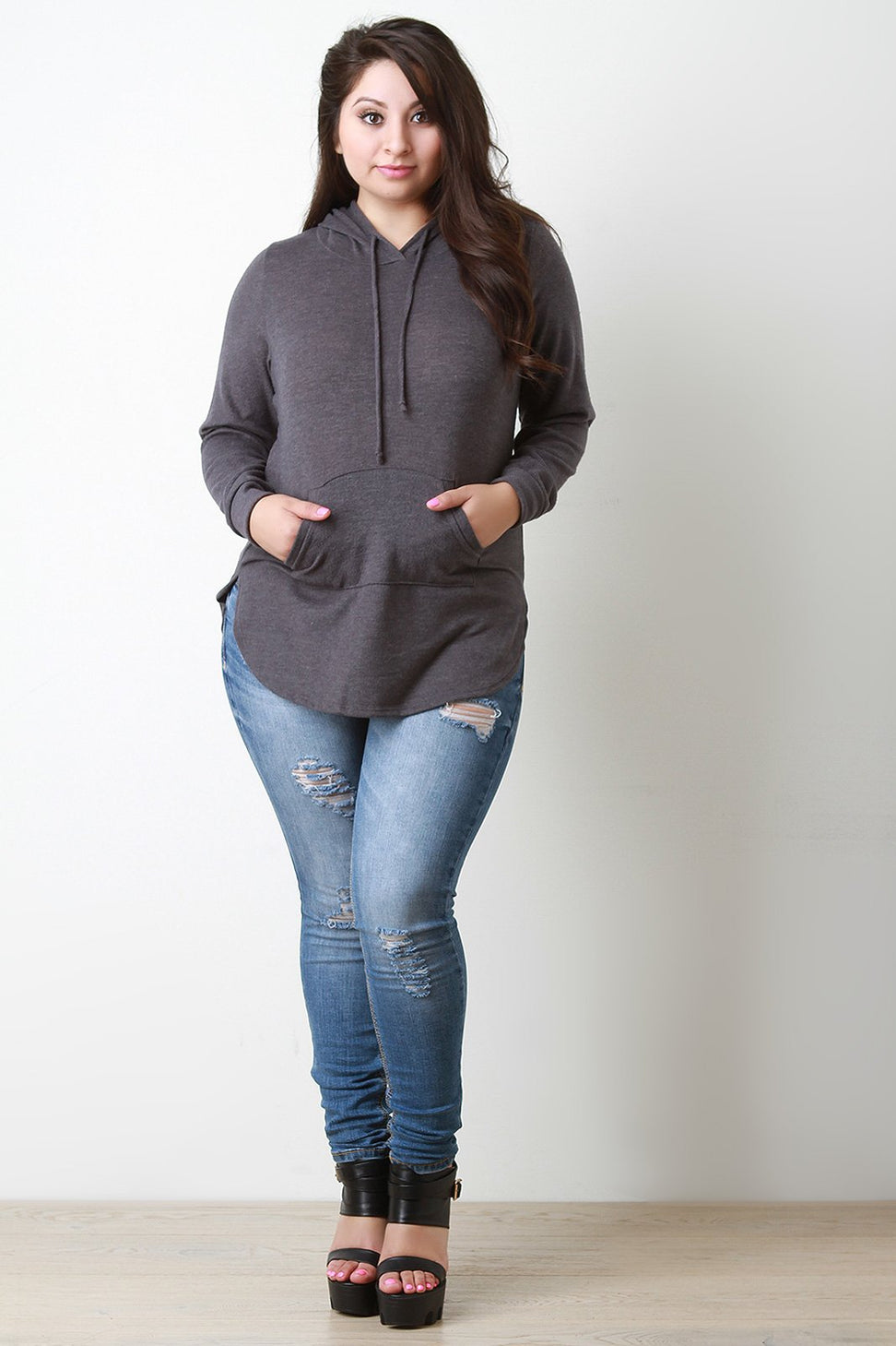 Soft Knit Rounded Hem Hoodie