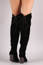 Crushed Velvet Back Lace-Up Chunky Heeled Over-The-Knee Boots