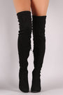 Suede Drawstring Fitted OTK Chunky Heel Boots
