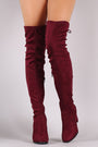 Suede Drawstring Fitted OTK Chunky Heel Boots