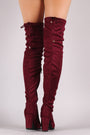Suede Drawstring Fitted OTK Chunky Heel Boots
