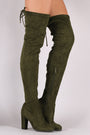 Suede Drawstring Fitted OTK Chunky Heel Boots