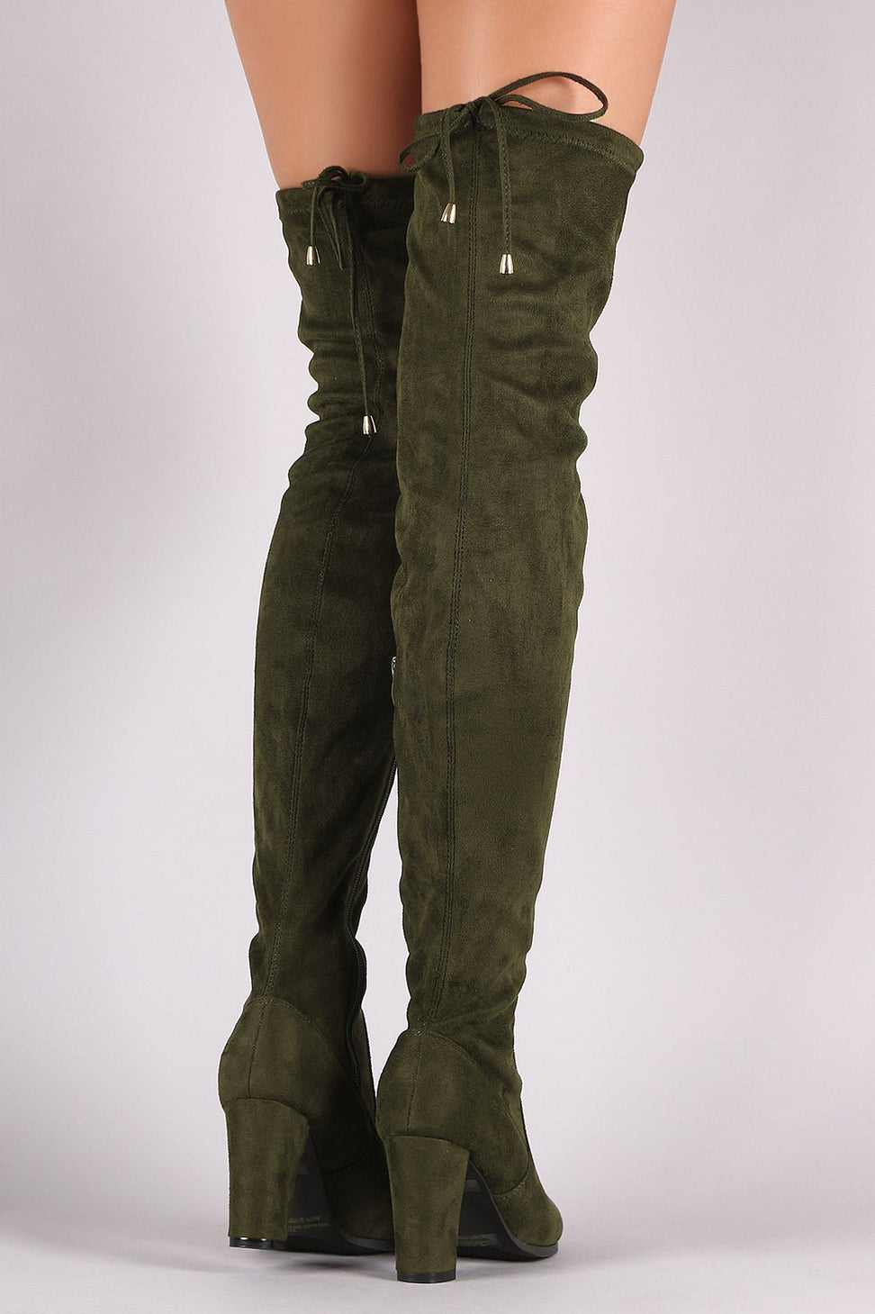 Suede Drawstring Fitted OTK Chunky Heel Boots