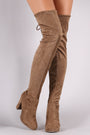 Suede Drawstring Fitted OTK Chunky Heel Boots