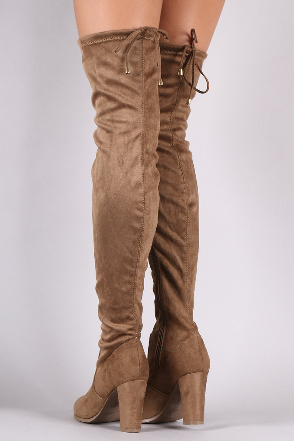 Suede Drawstring Fitted OTK Chunky Heel Boots