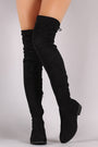 Suede Drawstring-Tie Block Heeled Riding Boots