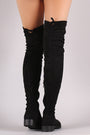 Suede Drawstring-Tie Block Heeled Riding Boots