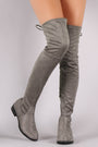 Suede Drawstring-Tie Block Heeled Riding Boots