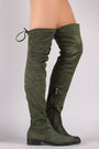 Suede Drawstring-Tie Block Heeled Riding Boots