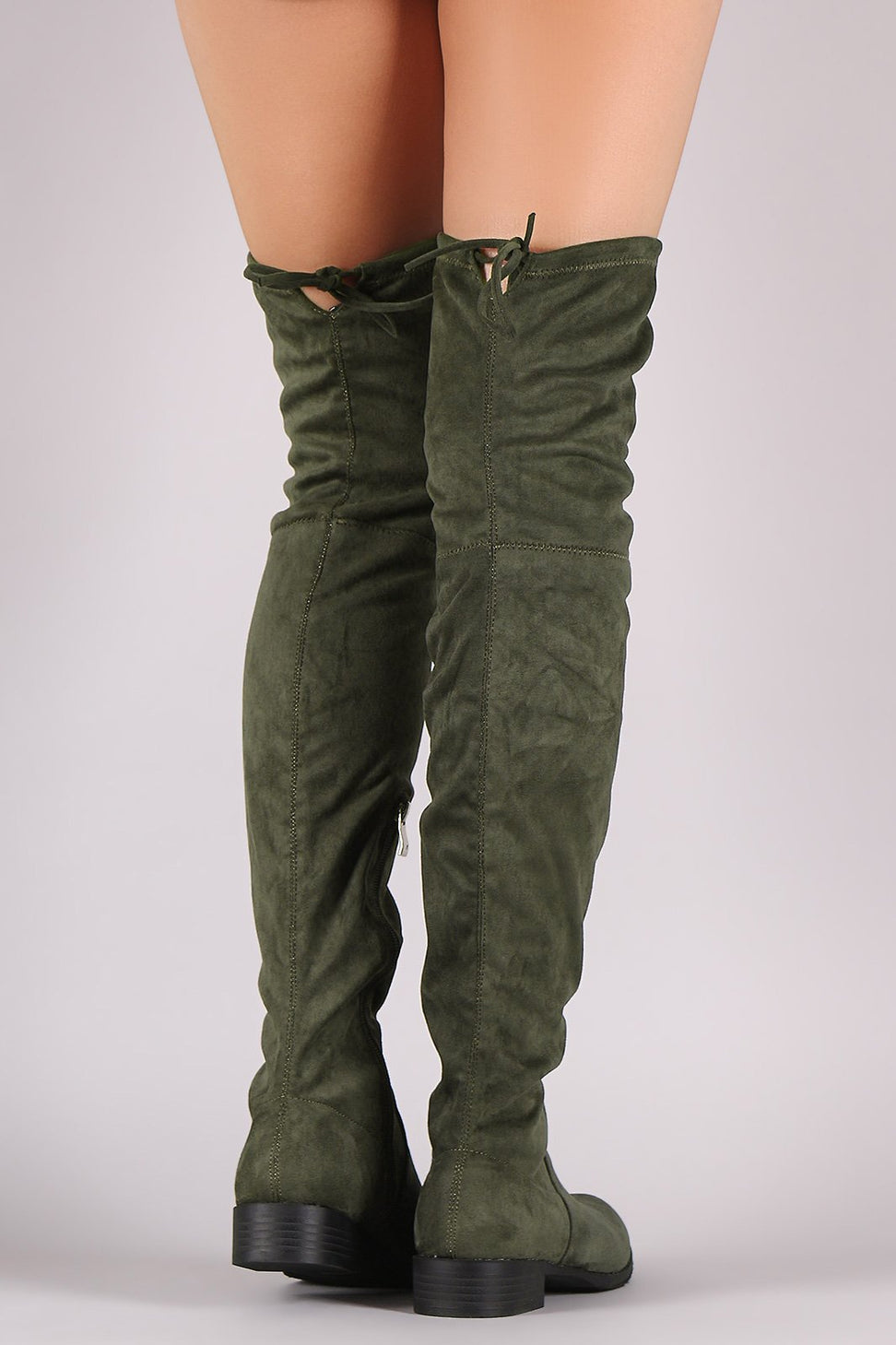 Suede Drawstring-Tie Block Heeled Riding Boots