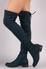 Suede Drawstring-Tie Block Heeled Riding Boots